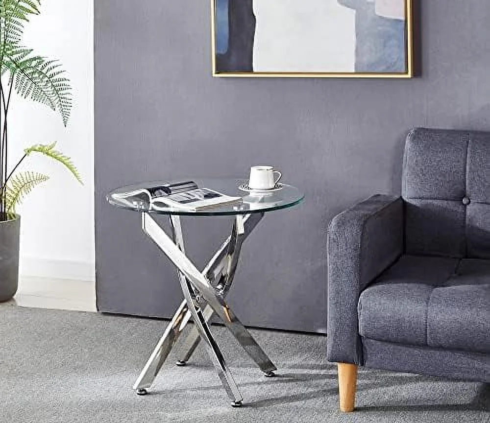 Round Glass End Table with Chrome Legs H513131