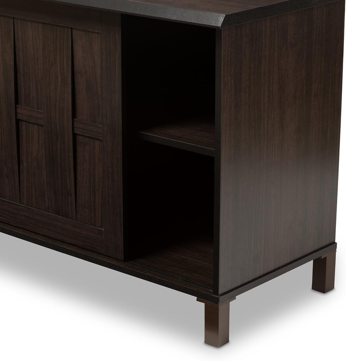 Dark Brown Wood TV Cabinet with 2 Sliding Doors and Drawer V285