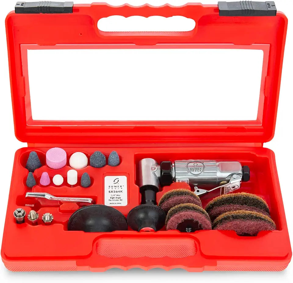 1/4 Inch Drive Mini Right Angle Air Die Grinder Kit with Storage Case G633610