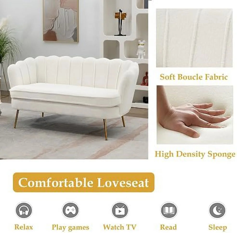 Boucle Loveseat Sofa with Gold Metal Legs Q81056