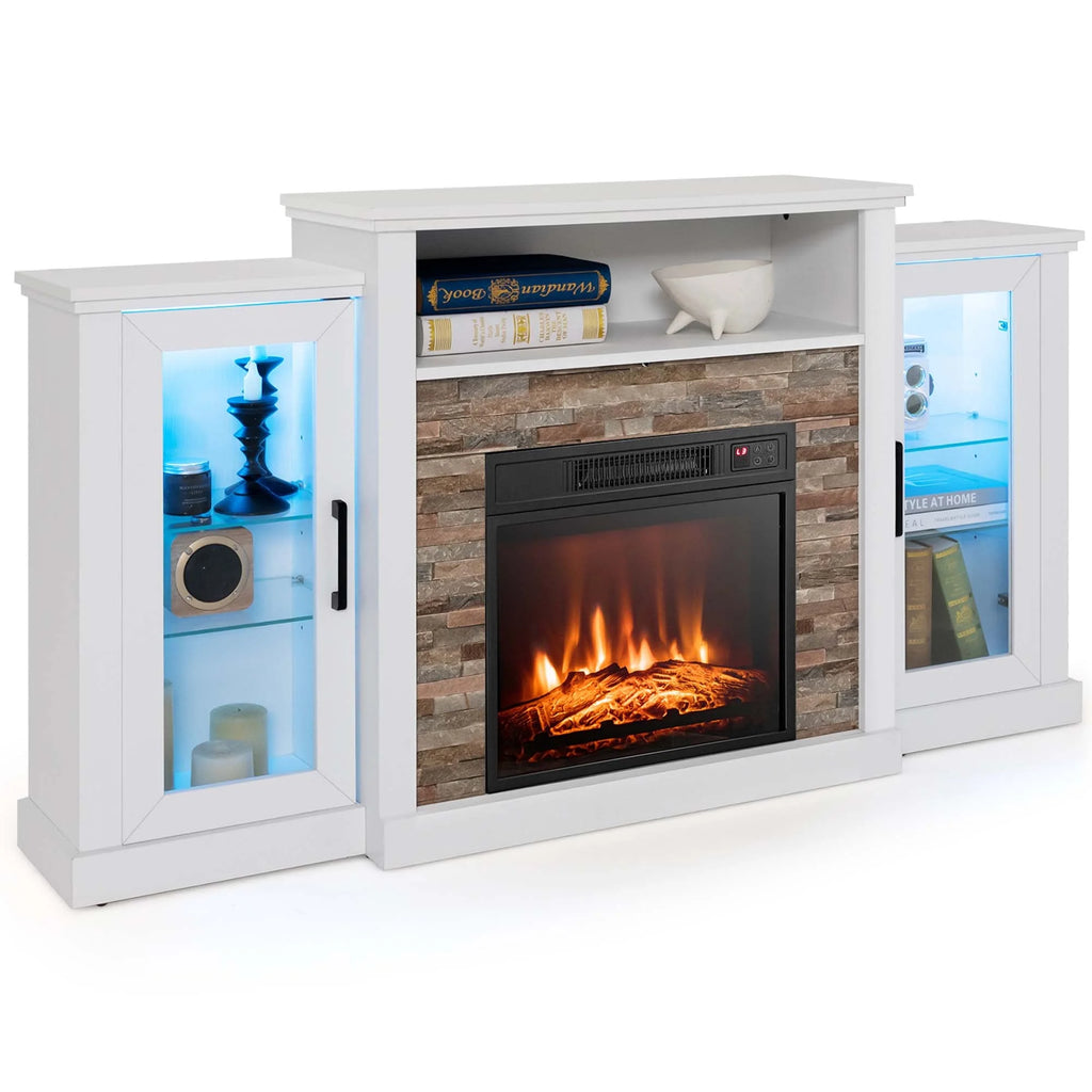 White Fireplace TV Stand with LED Lights & 18'' Electric Fireplace V174815