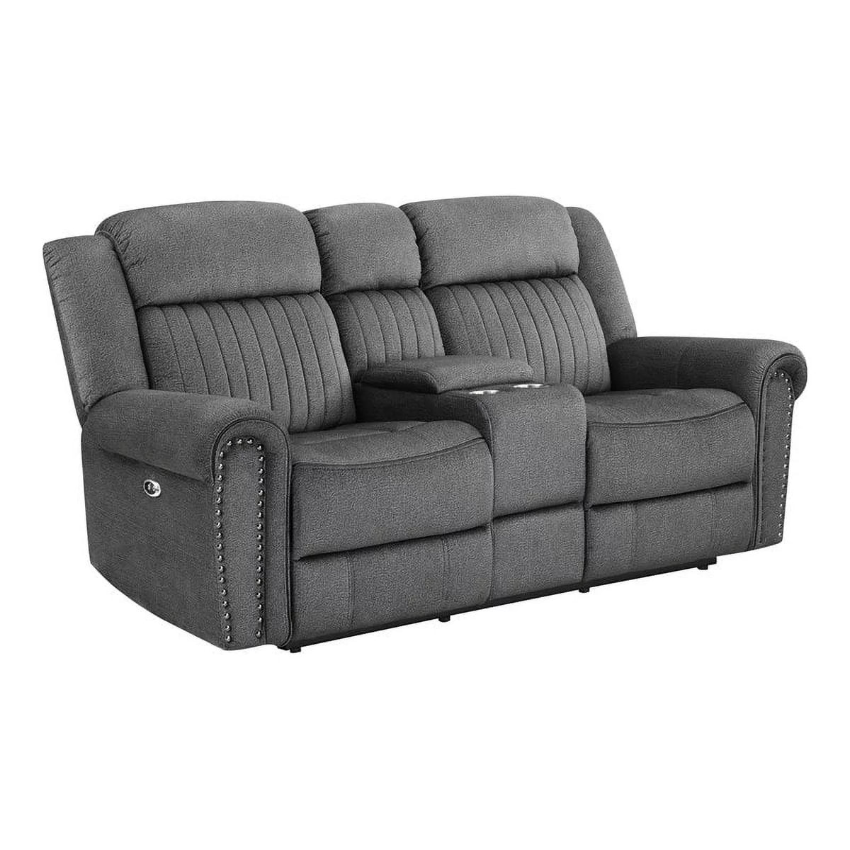 Charcoal Microfiber Power Reclining Loveseat E889