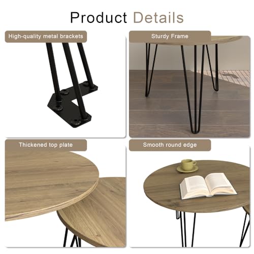 Round Nesting Coffee Table Set of 2 with Marble Tabletop Q854179