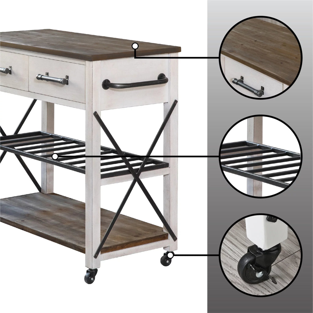 Off-White and Brown Wood Kitchen Cart S80539