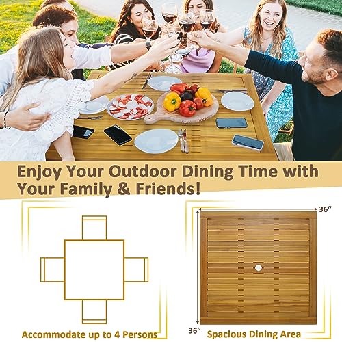 Square Acacia Wood Outdoor Dining Table with Umbrella Hole M581112