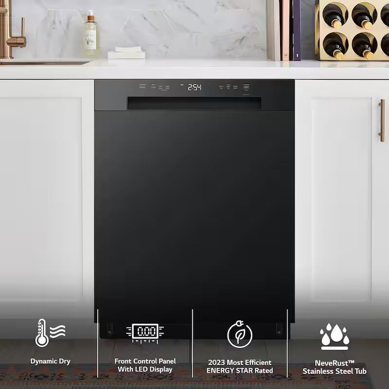 Black Front Control Dishwasher with Stainless Steel Tub J595812