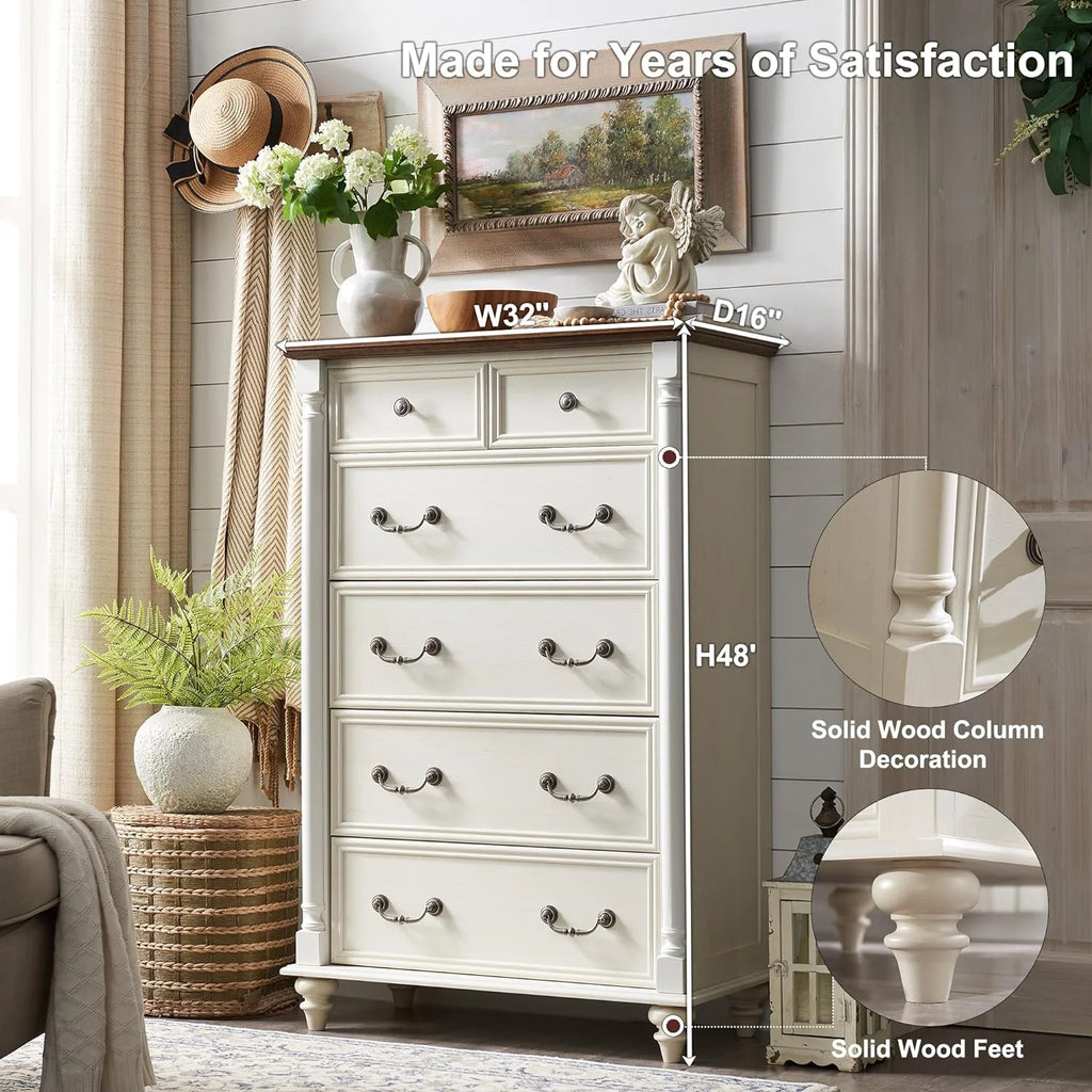 Antique White 6 Drawer Dresser C920