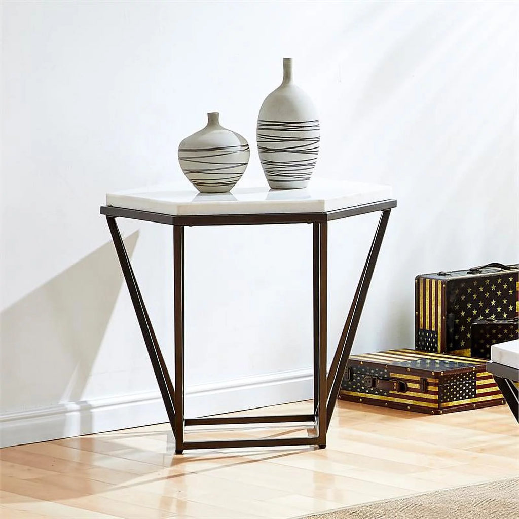 White Marble Top End Table D102351