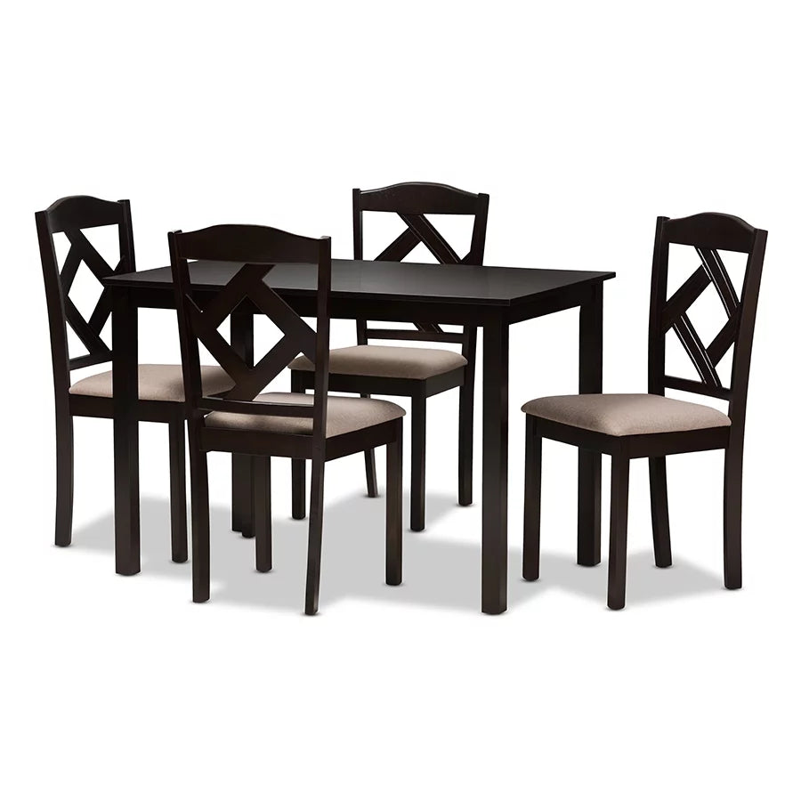 Beige Fabric Upholstered 5-Piece Dining Set O70633