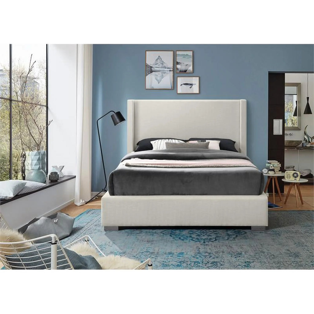 Beige Linen Textured Fabric King Bed D8801