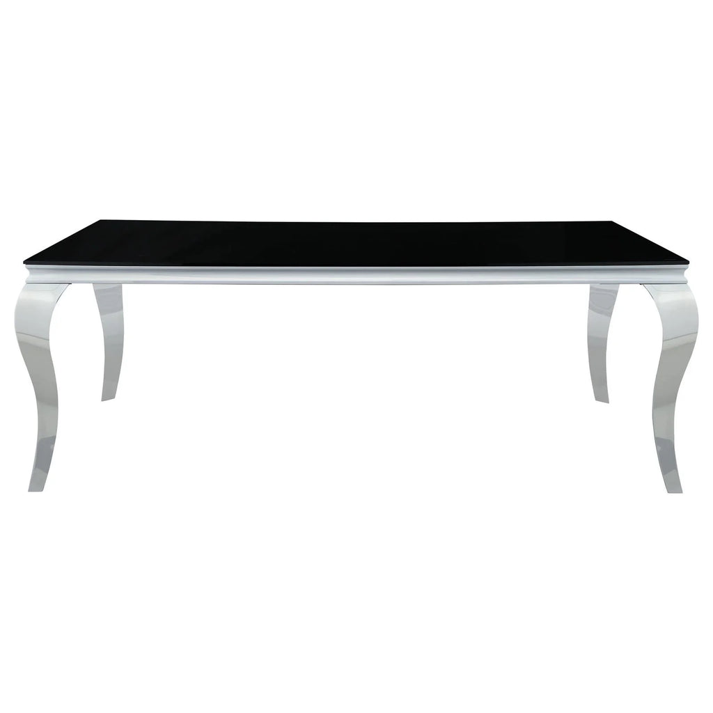 Rectangular Glass Top Dining Table Black and Chrome W976