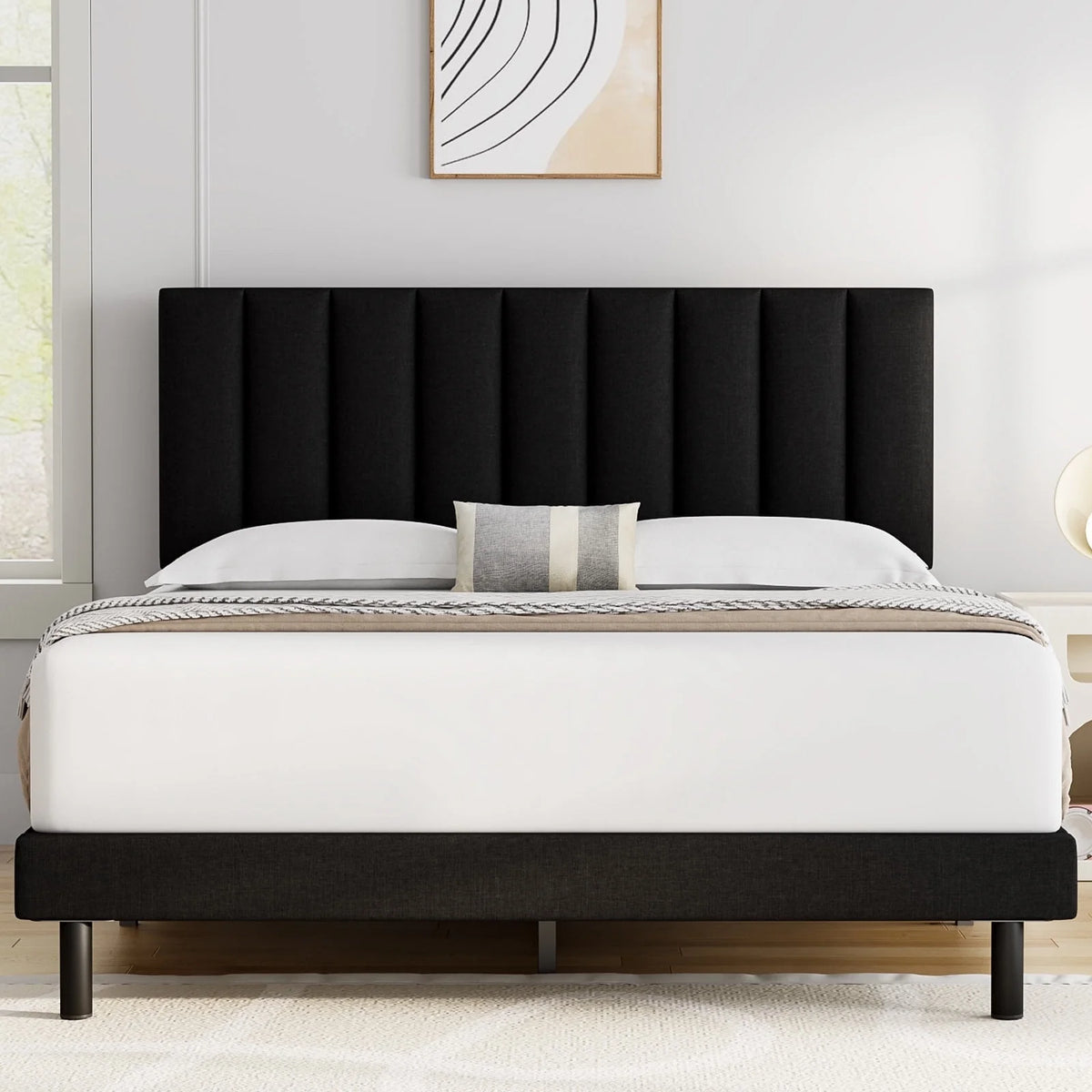 Full Light Gray Upholstered Platform Bed Frame S578