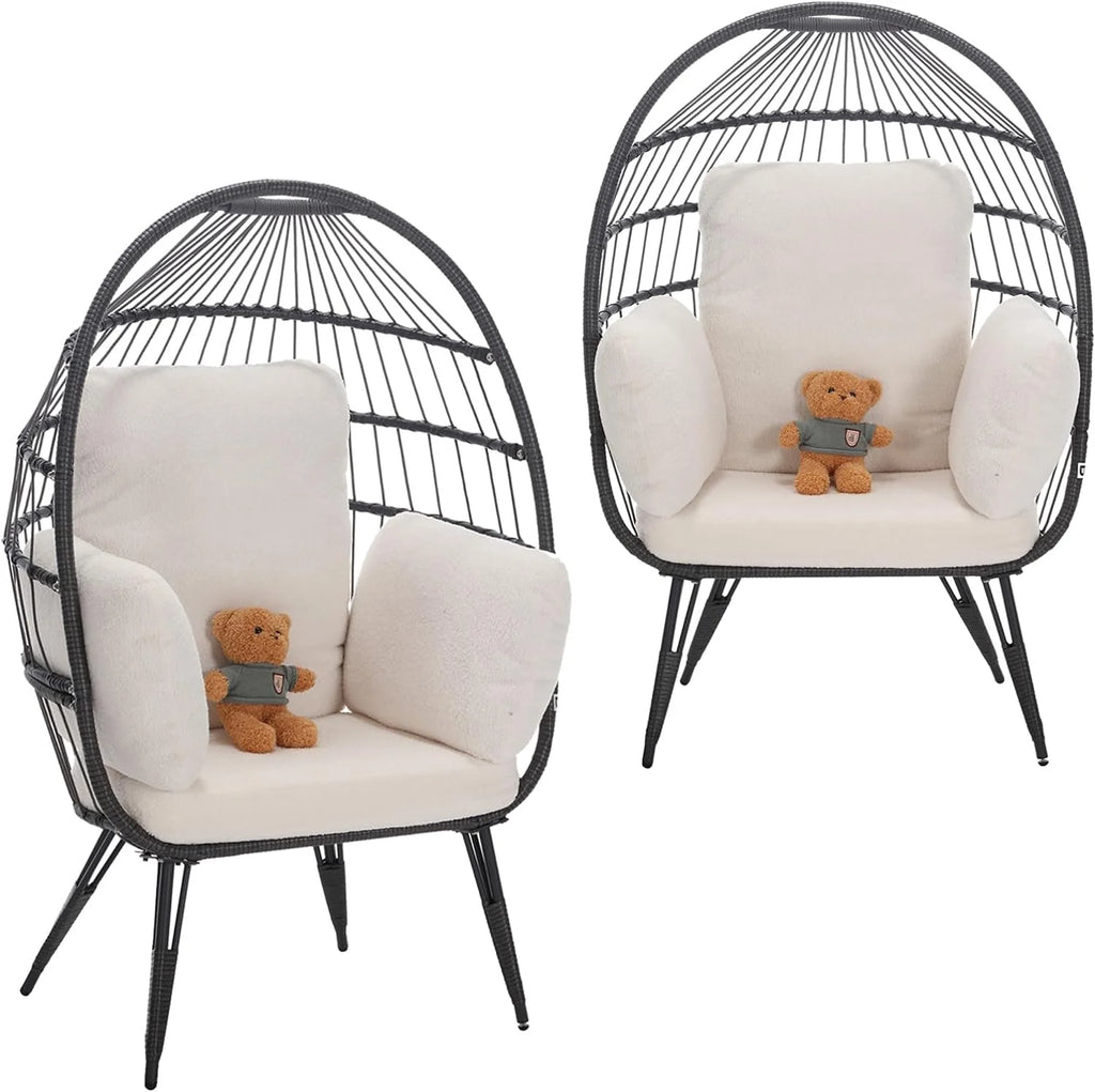 Oversized Wicker Egg Chairs Set of 2 with Cushions N97009