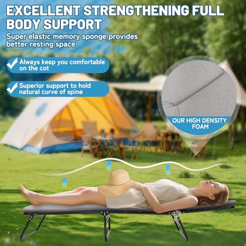 Camping Cot with Mattress, Portable Folding Outdoor Bed, Double Layer 1200D, Grey V8306