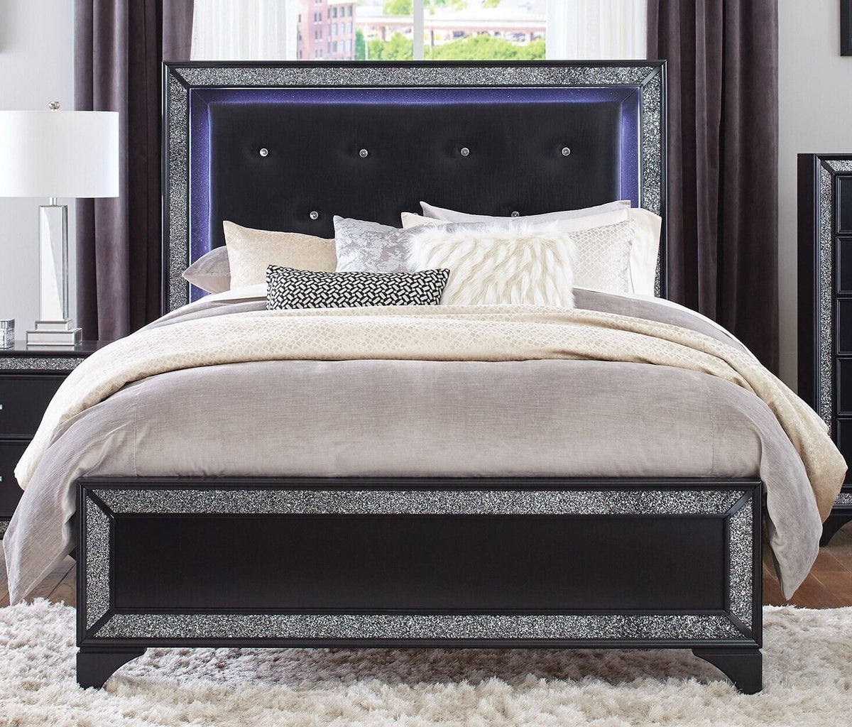 Queen Bed with LED Headboard and Nightstands M2185