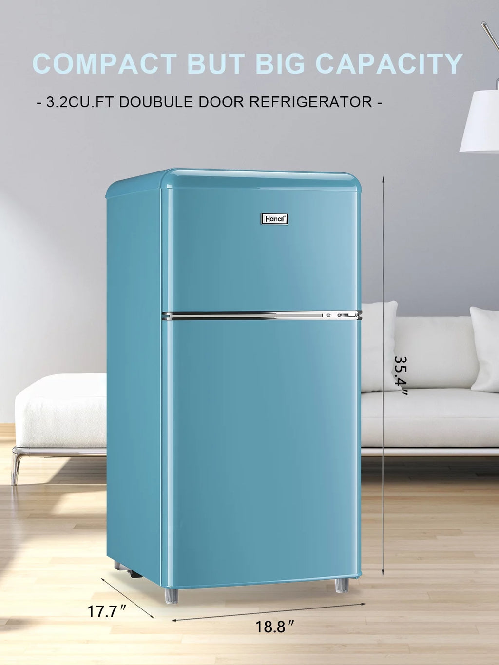 3.2 Cubic Feet Retro Dual Door Mini Fridge with Freezer I135544