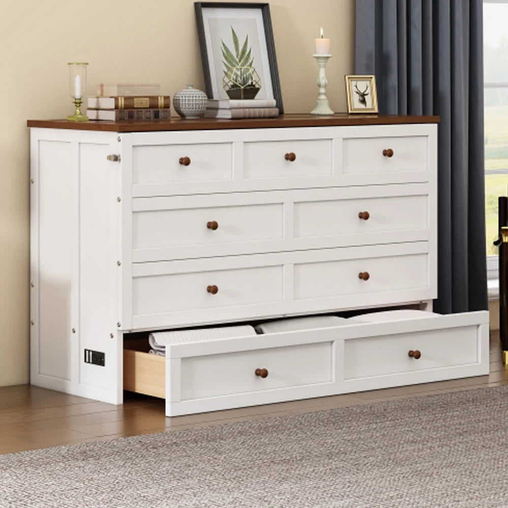 White Walnut 2 Pieces Full Murphy Bed and Nightstand D464456