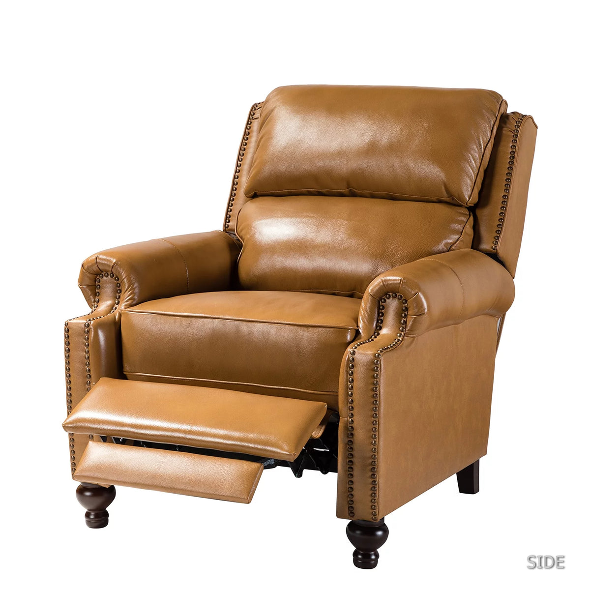 Camel Genuine Leather Recliner Chair with Wood Legs Y624416