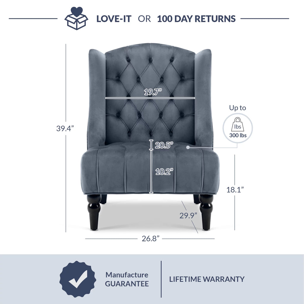 Gray Velvet Wingback Accent Chair T1922