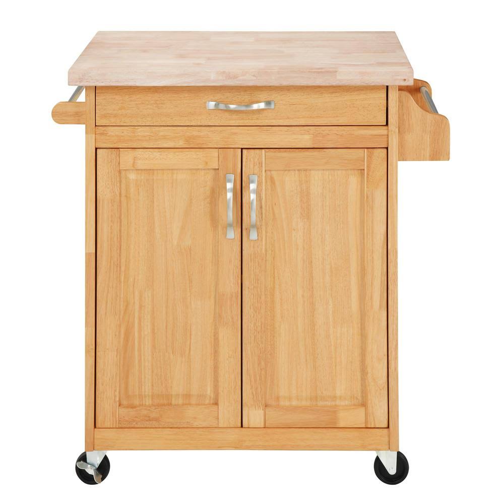 Natural Kitchen Island Cart with Solid Wood Top and Drawer K59492