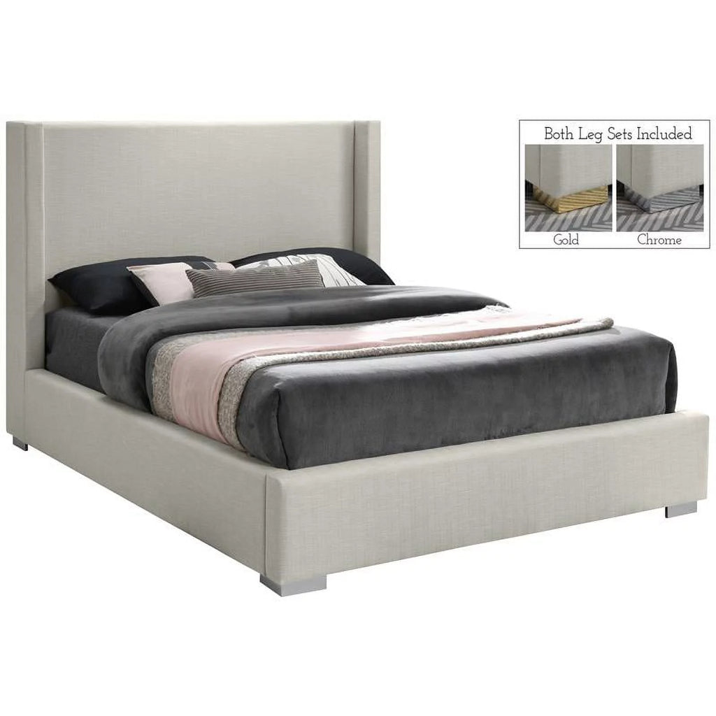 Beige Linen Textured Fabric King Bed D8801