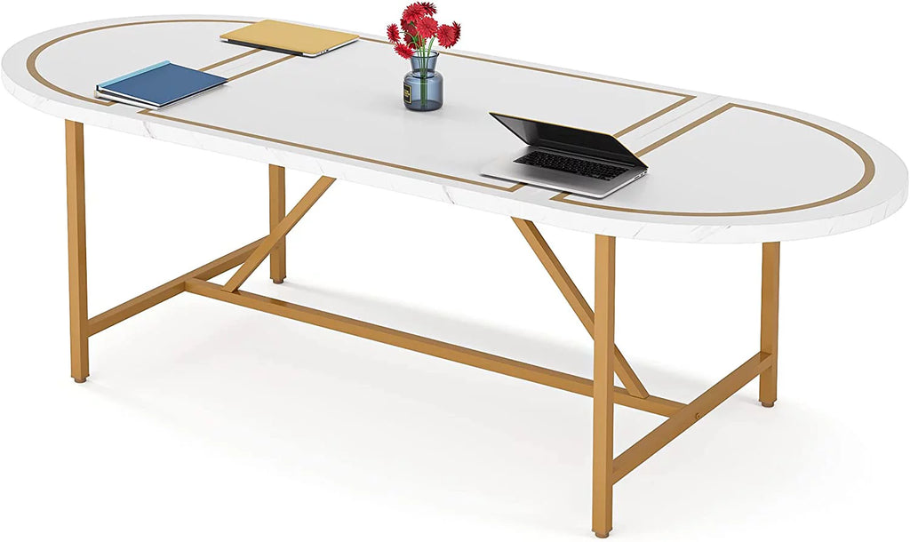 70.8" White and Gold Executive Desk H851283