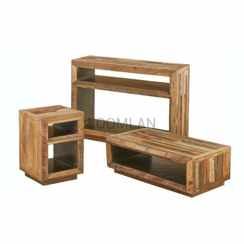 Slim Reclaimed Wood Console Table with Storage Shelves R51093