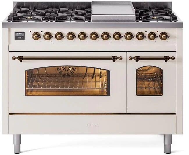 48 Dual Fuel Propane Gas Range in Antique White with Bronze Trim D691