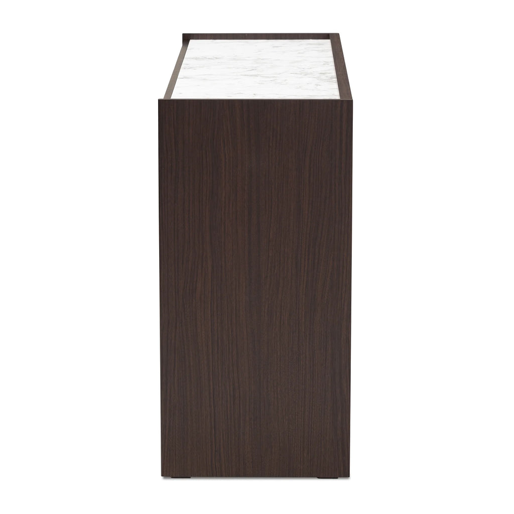 Dark Brown Gold Wood 6-Drawer Dresser with Faux Marble Top K27144