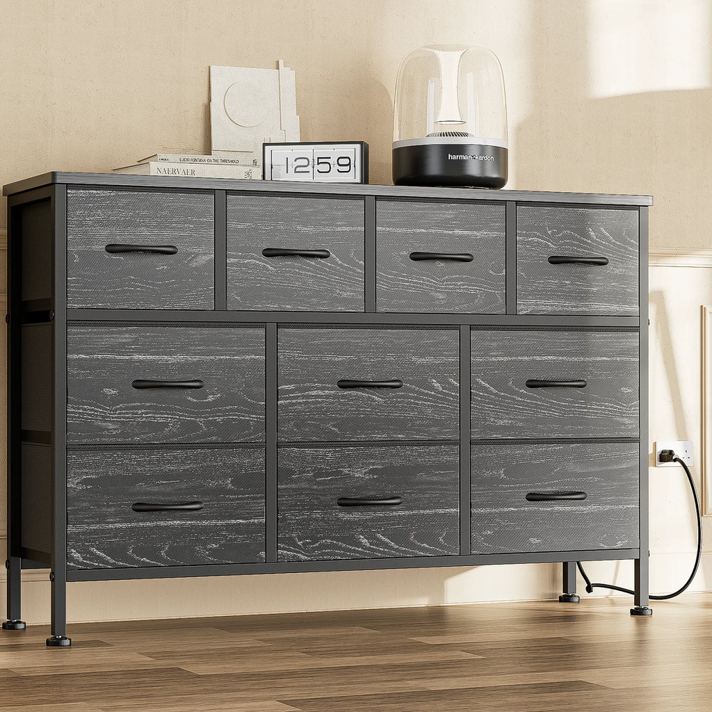 Brown 10 Drawer Fabric Dresser TV Stand O14685