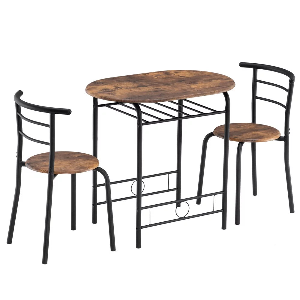 Brown 3 Piece Wood Top Dining Set with Storage Rack P8002
