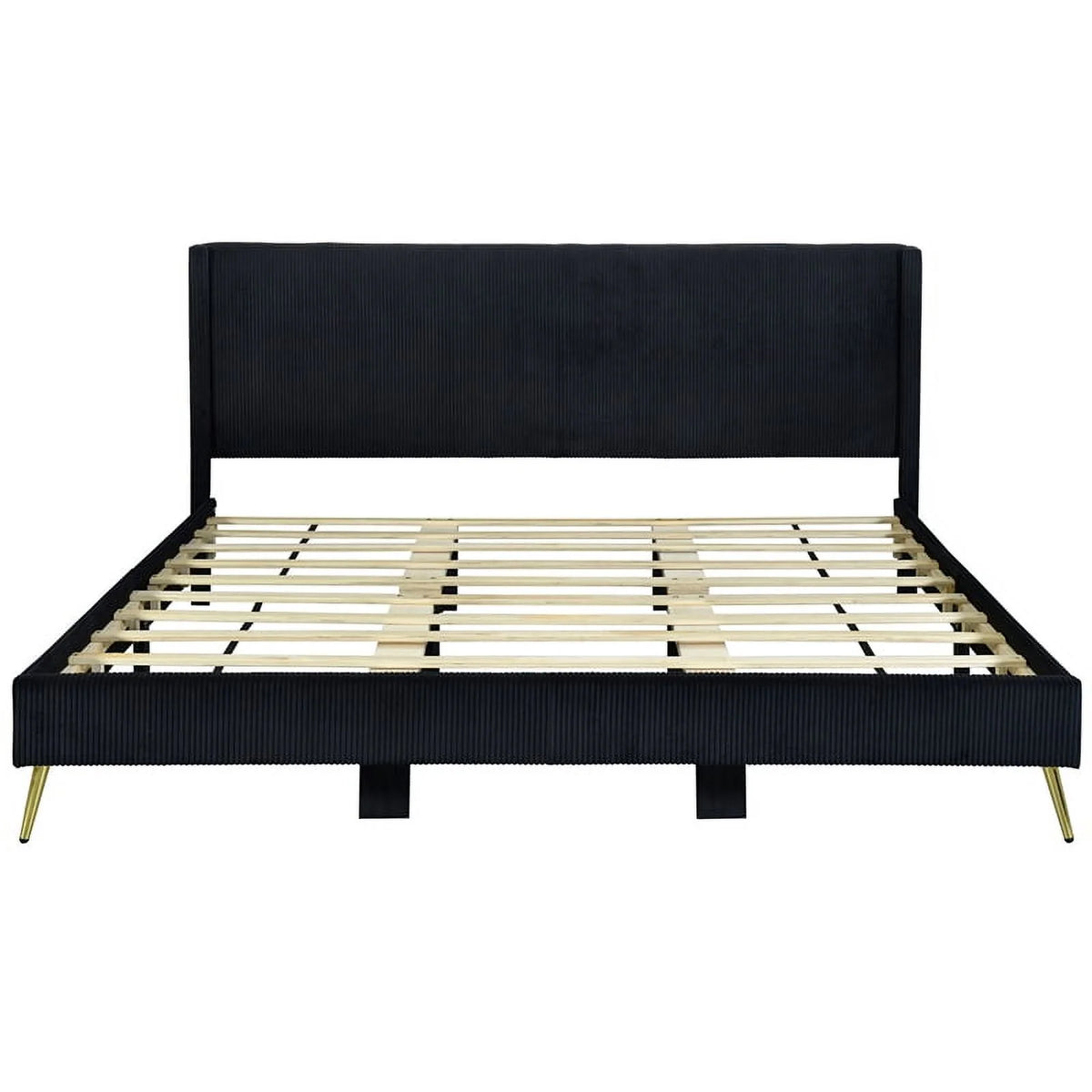 Solid Wood & Velvet Platform King Size Bed in Black U768892