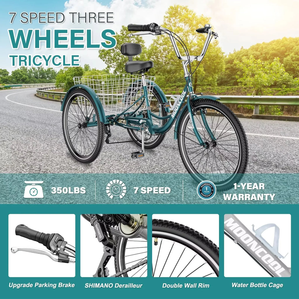 7 Speed 3 Wheel Adult Tricycles with Basket I4631