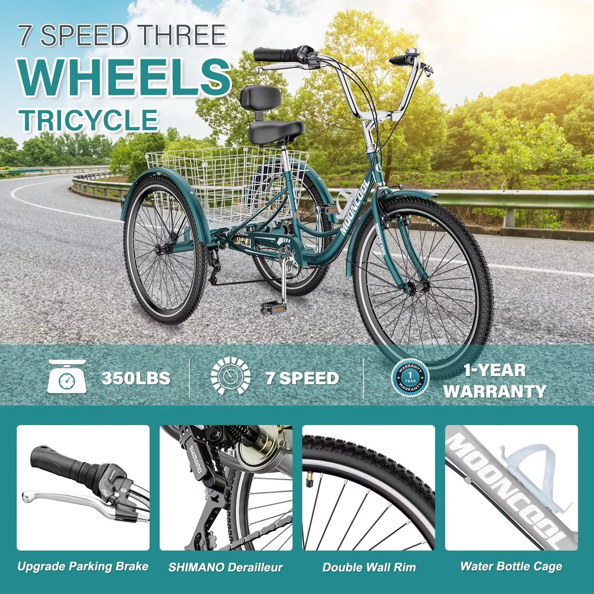 7 Speed 3 Wheel Adult Tricycles with Basket I4631