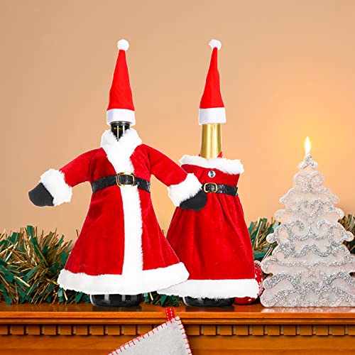 2 Sets Christmas Wine Bottle Covers and Mini Santa Hats L547