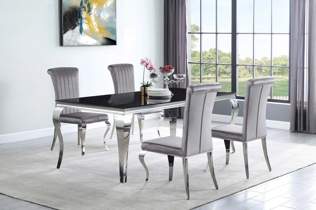 Rectangular Glass Top Dining Table Black and Chrome W976