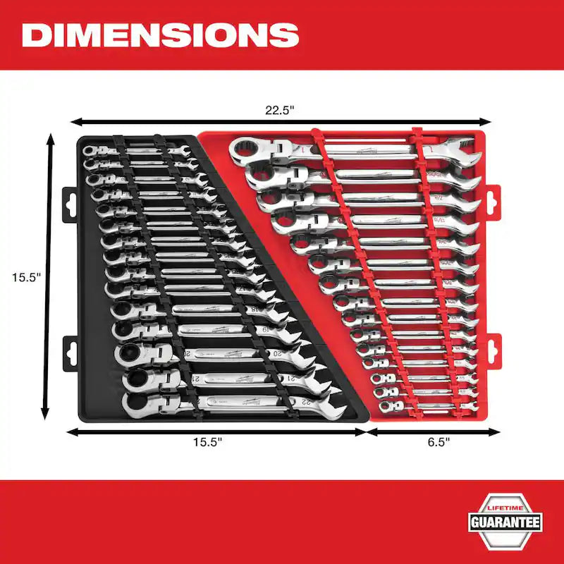 15-Piece Flex-Head Ratcheting Combination Wrench Set Metric W59474