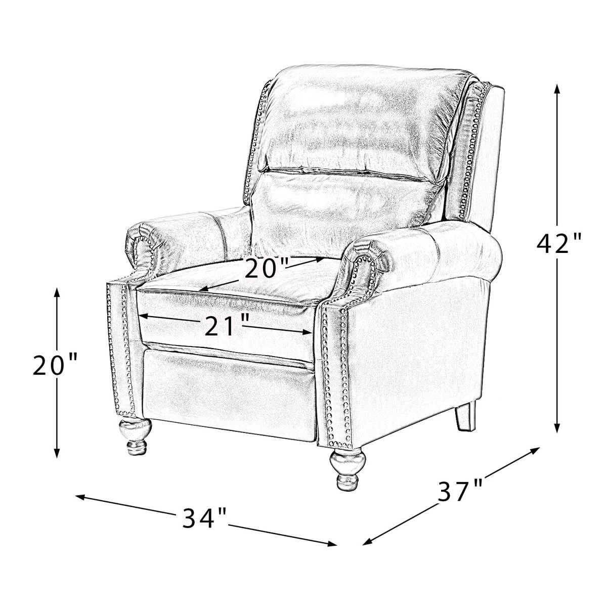 Camel Genuine Leather Recliner Chair with Wood Legs Y624416