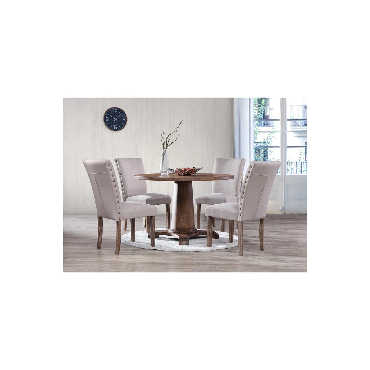 5-Pieces Antique Natural Oak Round Dining Set D319