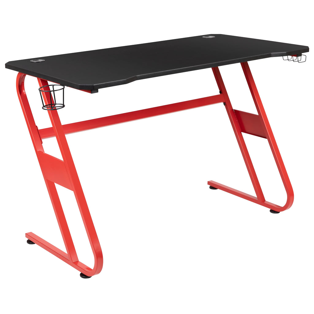 Red Ergonomic Gaming Desk with Cup Holder U375204