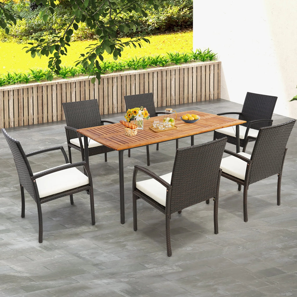 Rectangular Acacia Wood Patio Dining Table with Umbrella Hole J29319