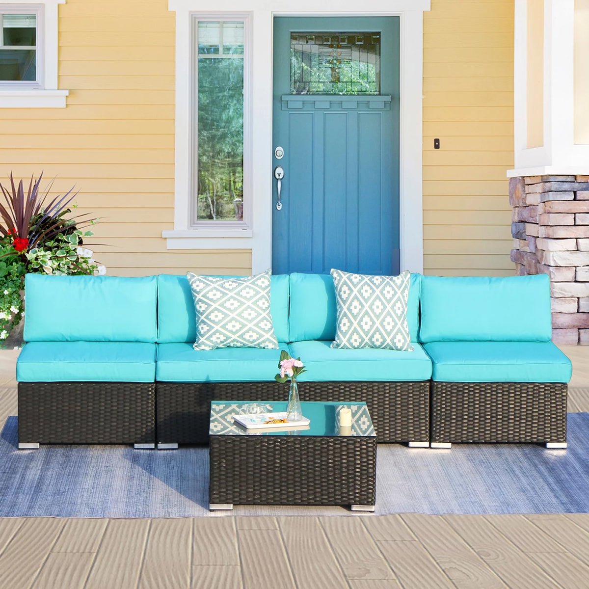 5 Pieces Outdoor Wicker Furniture Set with Coffee Table R5162