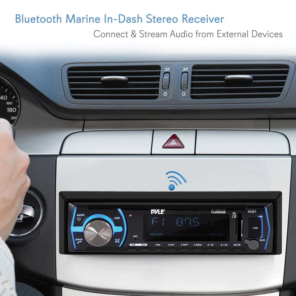 Black Single DIN Marine Bluetooth Stereo Radio O568