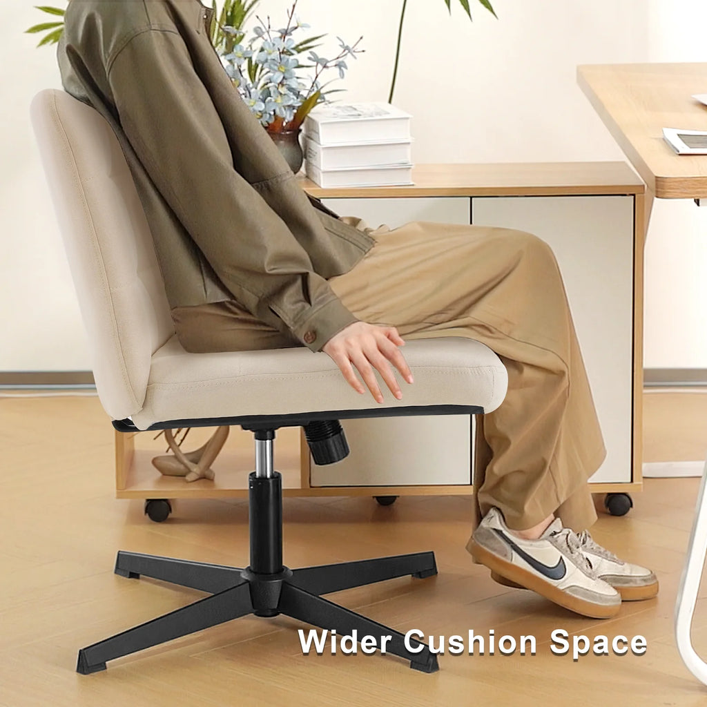 Beige Armless Swivel Ergonomic Office Chair P7204