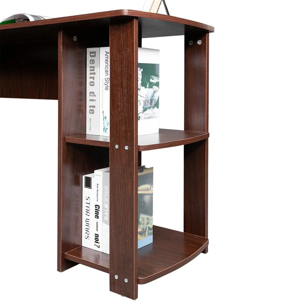 L-Shaped Wood Corner Desk with Bookshelves K833