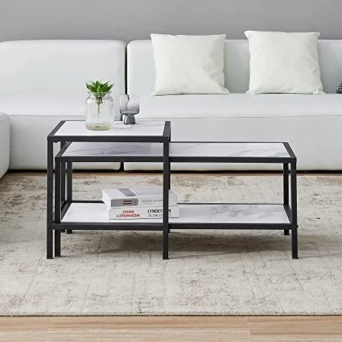 Set of 2 Faux Marble Nesting Coffee Table B9908