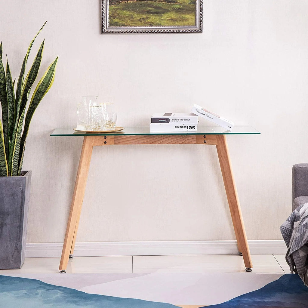 Glass Console Table with Solid Wood Legs M741