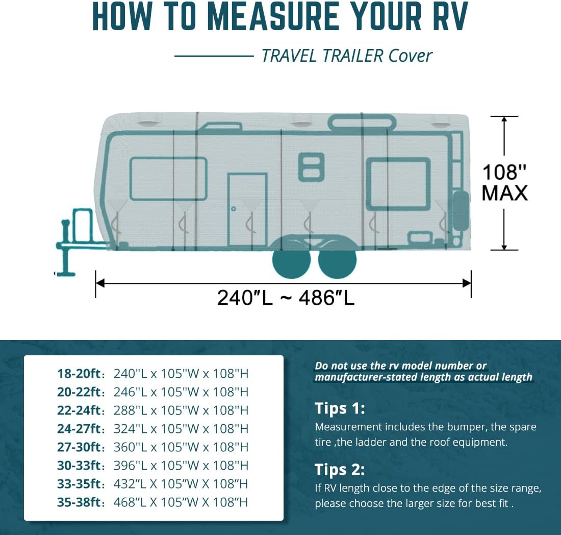 22'-24' Waterproof Breathable RV Cover with Straps & Tire Covers O59117