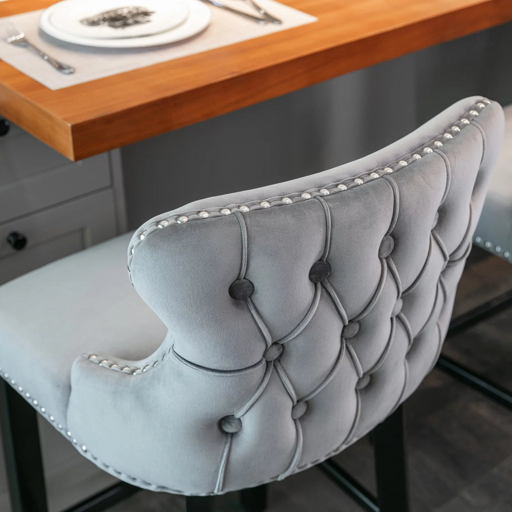 Set of 6 Grey Velvet Upholstered Bar Stools M917