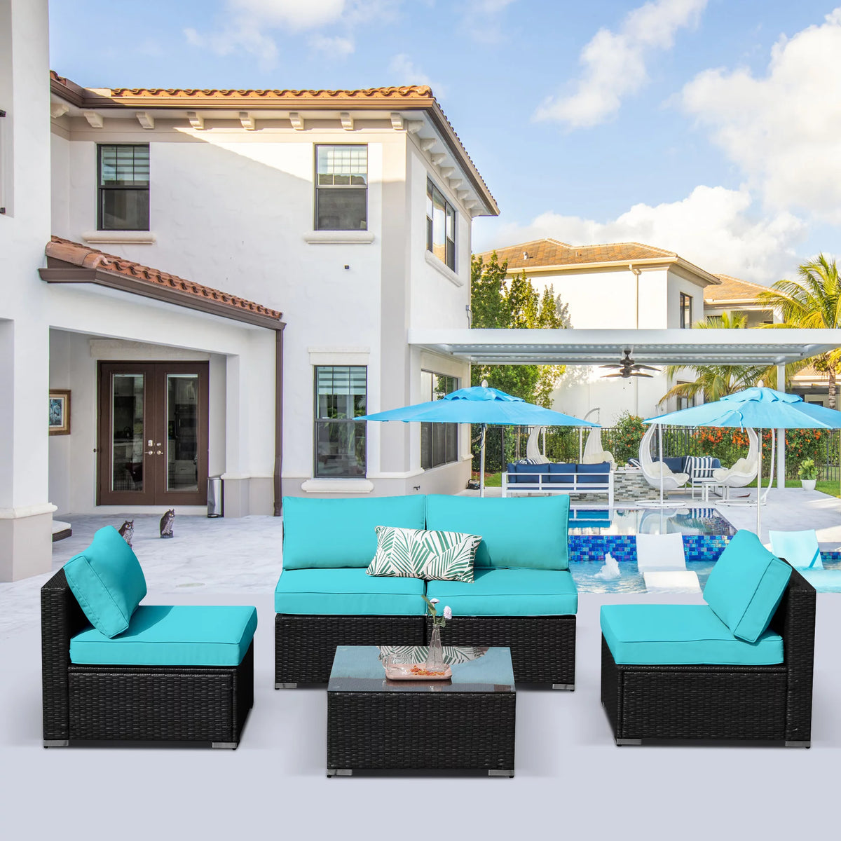 5 Pieces Outdoor Wicker Furniture Set with Coffee Table R5162